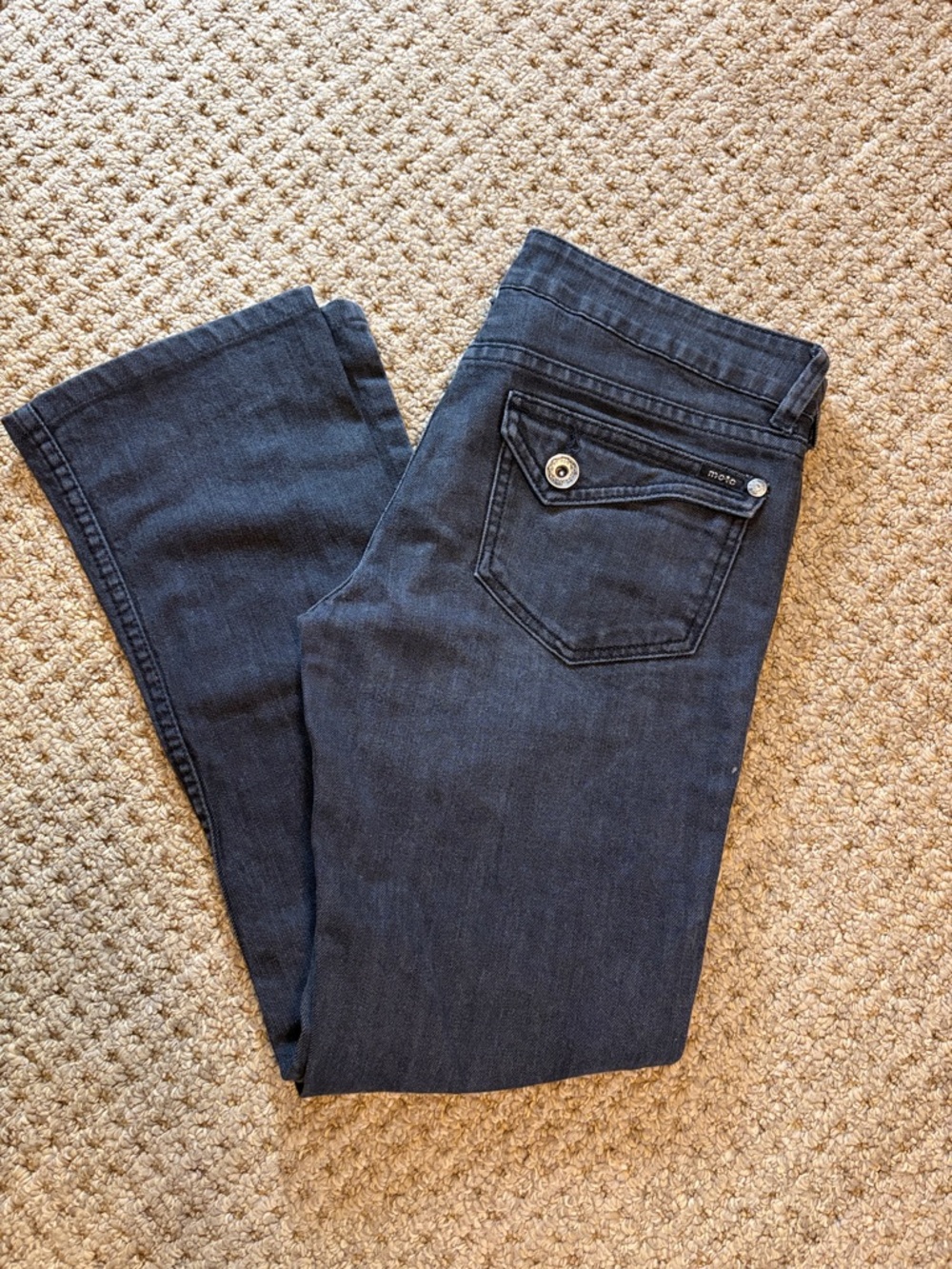 Moto Dark Boot-Cut Jeans with Button Flap Pocket